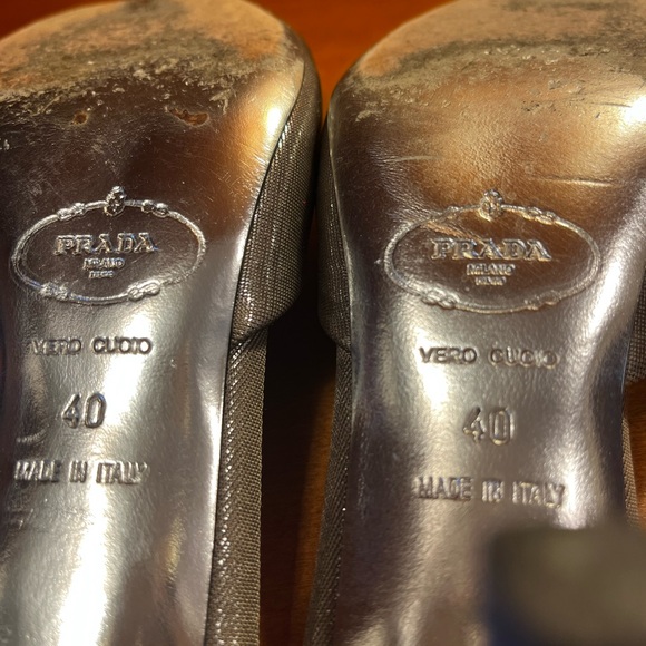 Prada Vintage HH Silver Lame Open Toe Slides Shoes S 10 - Picture 5 of 9